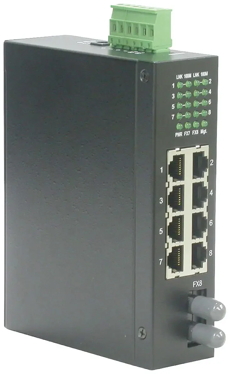 Industriele Switch 7x RJ-45, 1x ST, unmanaged fra Roline i Sort – produktbillede