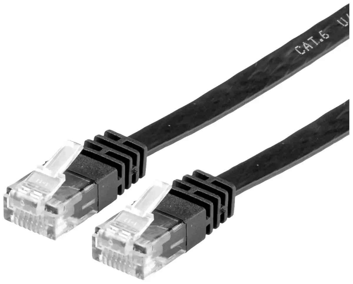 Patchkabel Kat.6 (Class E) UTP, extra plat, Platte kabel, 0,5 m van Roline in Zwart – productfoto