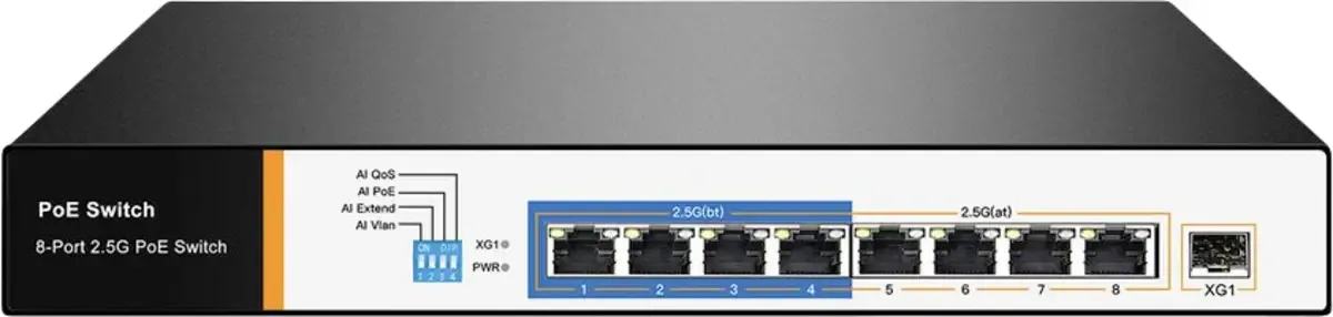 PoE++ 2,5 Gigabit Ethernet Switch, 8 poorten + uplink (SFP+) från Roline i Svart – produktbild