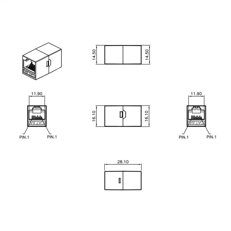 RJ-45-koppeling, niet-afgeschermd, Cat.6A (klasse EA) från Roline i Vit – produktbild