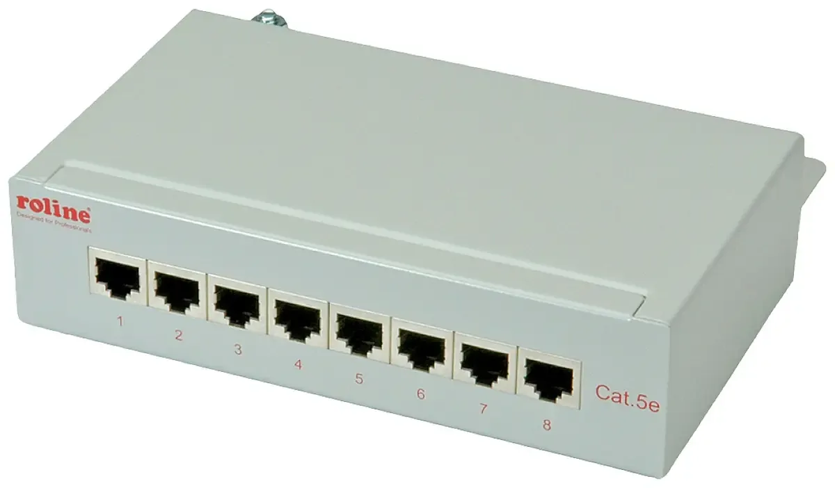 Roline 8 ports Panneau de brassage CAT 5e 1 UH gris équipé de Roline – photo produit