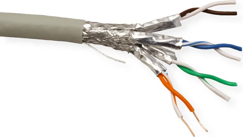 S/FTP-kabel, Cat.6A (Klasse EA), LSOH, massief, 100 m från Roline i Grå – produktbild