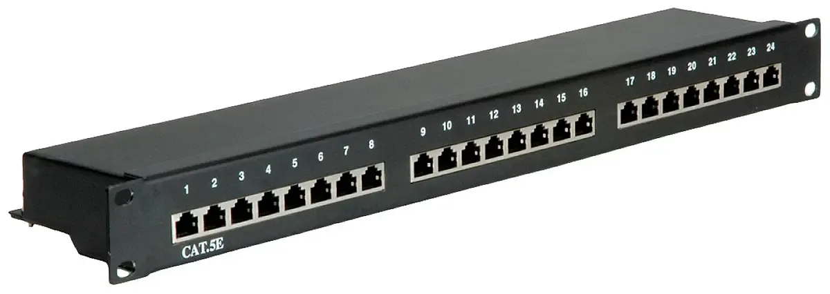 Value 24 ports Panneau de brassage 483 mm (19) CAT 5e 1 UH noir de Roline – photo produit