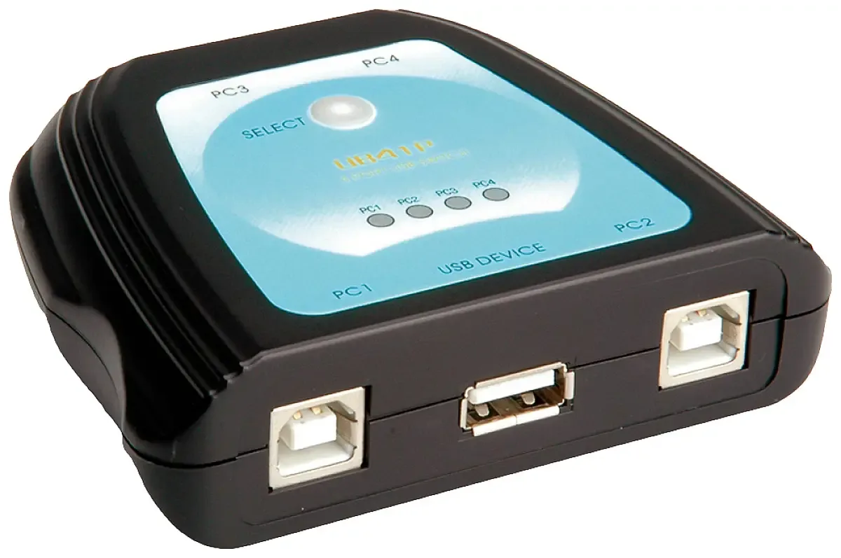 VALUE handmatige USB 2.0 printer switch, 4 poorts van Roline in Zwart – productfoto