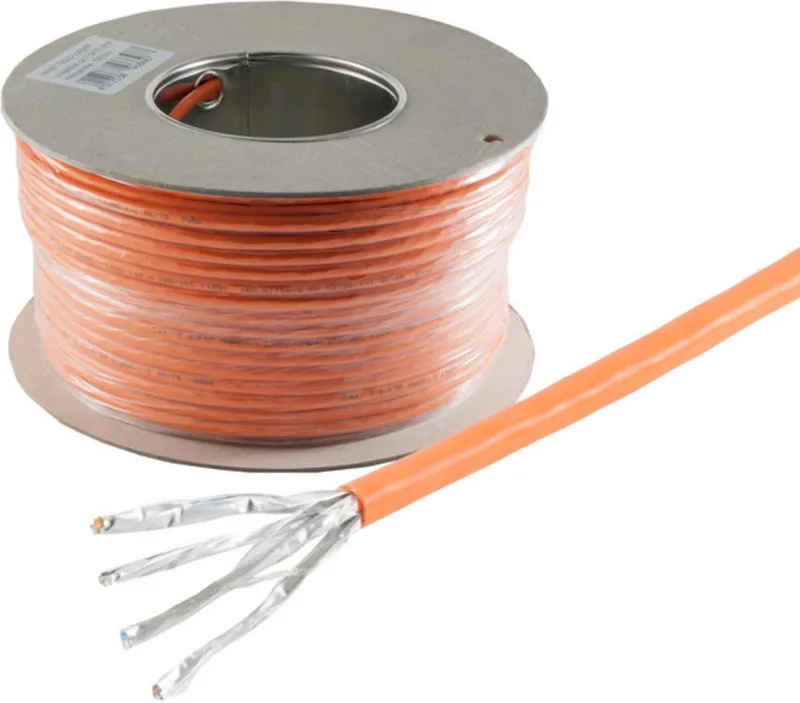 S/FTP CAT7 10 Gigabit 600 MHz netwerkkabel met vaste aders - AWG24 - LSZH / 100 meter från S-Impuls i Orange – produktbild