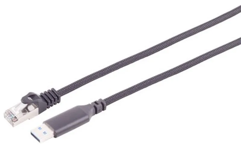 USB-A (m) naar RJ45 (m) Gigabit Ethernet Kabel - S/FTP - Nylon Sleeve - 10 meter van S-Impuls in Zwart – productfoto
