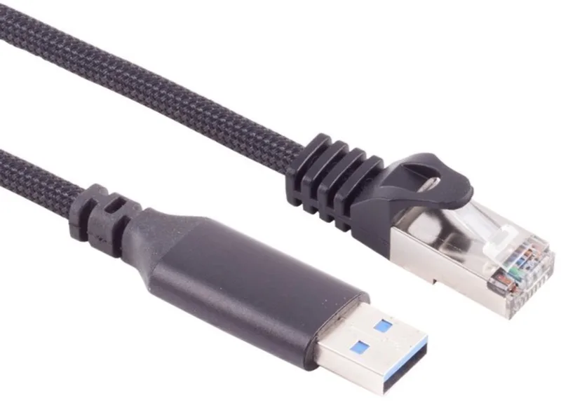 USB-A (m) naar RJ45 (m) Gigabit Ethernet Kabel - S/FTP - Nylon Sleeve - 2 meter by S-Impuls in Black – product photo
