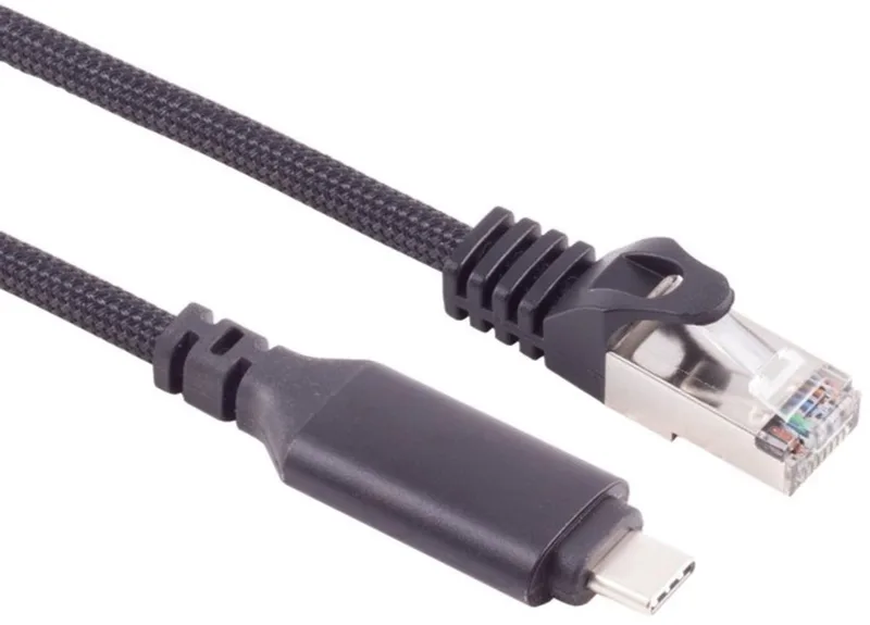 USB-C (m) naar RJ45 (m) Gigabit Ethernet Kabel - S/FTP - Nylon Sleeve - 5 meter de S-Impuls en Noir – photo produit