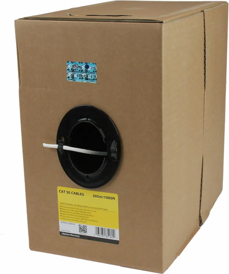 Bulkrol Cat 5e Ethernet kabel - CMR geclassificeerd - 304,8 m - massief från Startech i Vit – produktbild