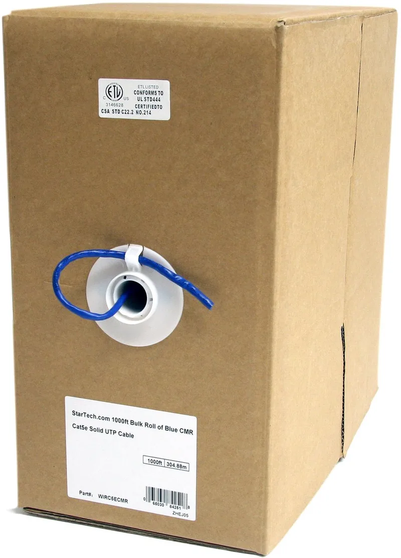 Bulkrol Cat 5e Ethernet kabel - CMR geclassificeerd - 304,8 m - massief från Startech i Blå – produktbild