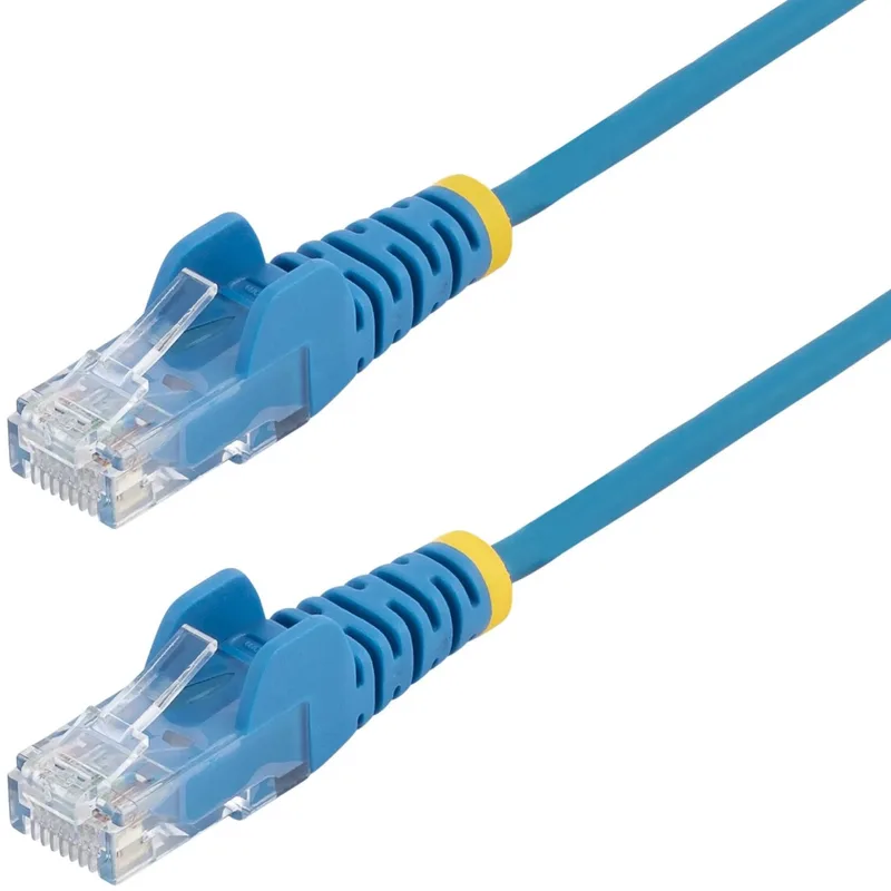 StarTech.com 25cm Dunne CAT6 Ethernet Kabel, Snagless, 100W PoE, UTP, LSZH, 28AWG Pure Koperdraad, Slim RJ45 Patchkabel met Trekontlasting, Fluke Getest från Startech i Blå – produktbild