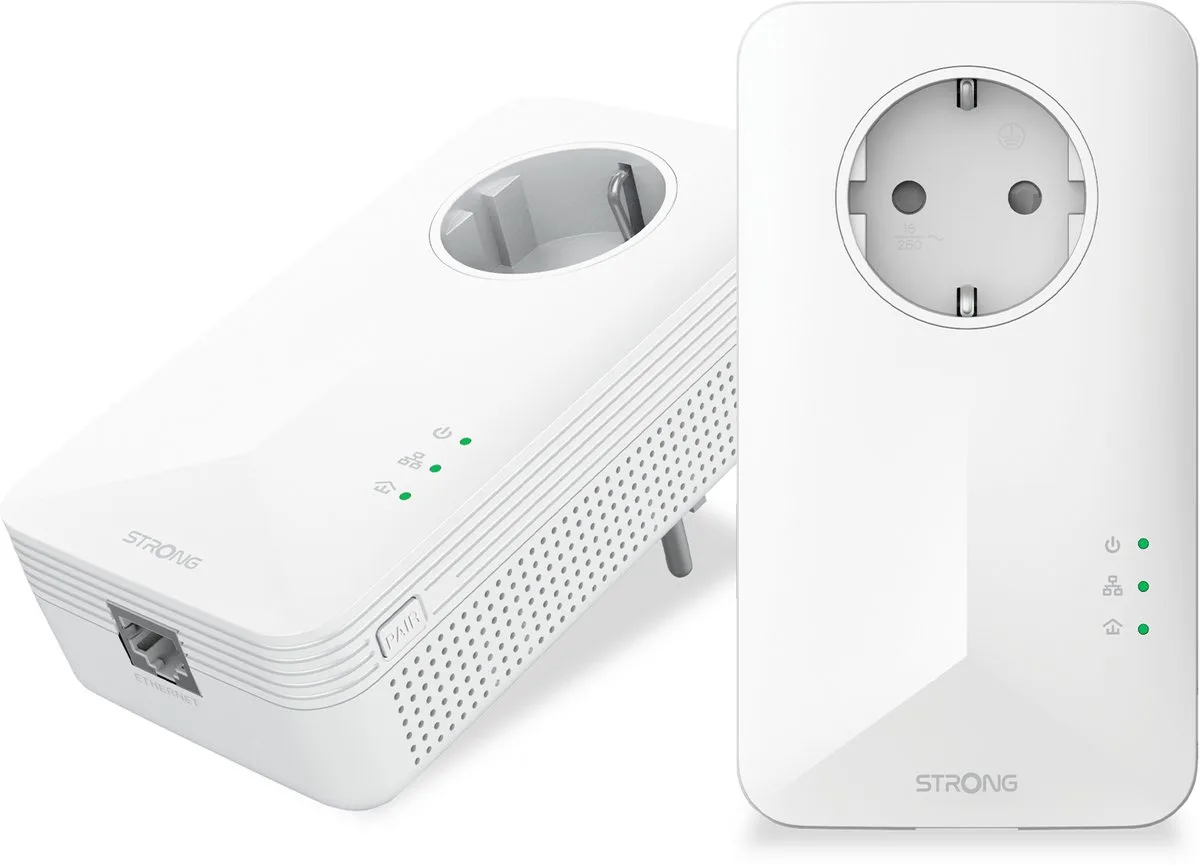Powerline 1000 Kit - 1000 Mbps - Elke Box/Router Compatibel - 1 Ethernetpoort + Gefilterde Uitgang - Snelle Installatie - Overal Breedband Internet Toegang - Wit - 4 jaar garantie van Strong in Zwart – productfoto
