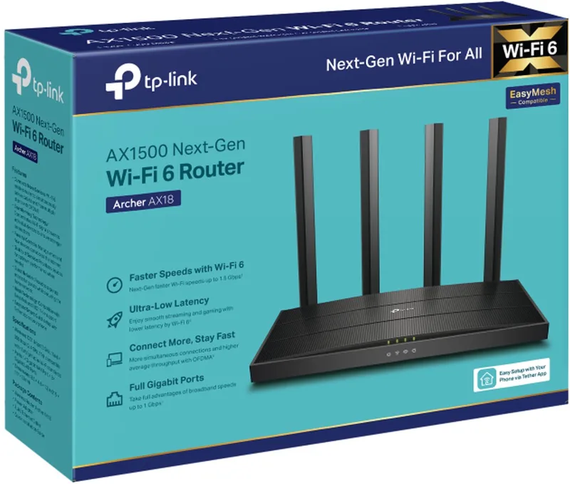 Archer AX18 draadloze router Gigabit Ethernet Dual-band (2.4 GHz / 5 GHz) Zwart von TP-Link in Schwarz – Produktfoto