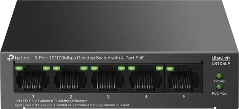 LiteWave LS105P - Netwerkswitch - Unmanaged - PoE - 5-Poorten von TP-Link in Schwarz – Produktfoto