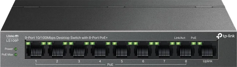 LiteWave LS109P - Netwerkswitch - Unmanaged - PoE från TP-Link i Svart – produktbild