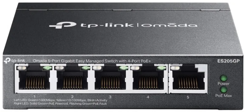 Omada ES205GP switch - 5-poorts - Gigabit - Managed - PoE+ - 4x PoE - 65W de TP-Link en Noir – photo produit