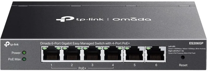 Omada ES206GP - Netwerkswitch - PoE+ - 6 Poorten - Managed von TP-Link in Schwarz – Produktfoto
