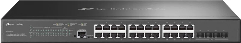 Omada SG3428XMP netwerk-switch Managed L2+ Gigabit Ethernet (10/100/1000) Power over Ethernet (PoE) 1U van TP-Link in Zwart – productfoto