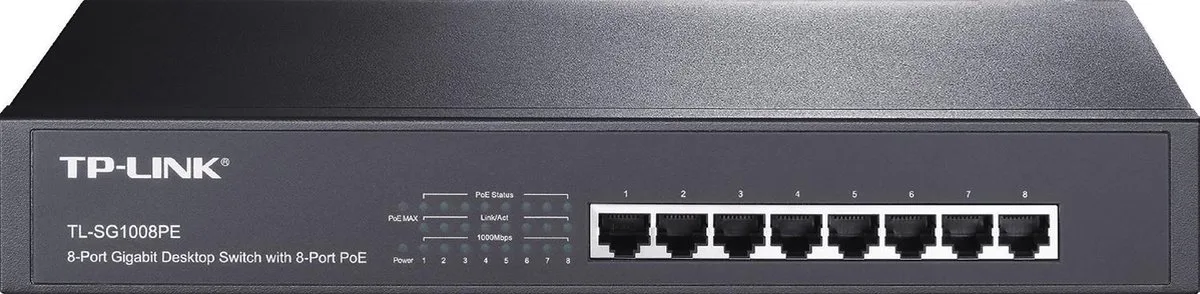 TL-SG1008PE - Netwerk Switch van TP-Link in Zwart – productfoto