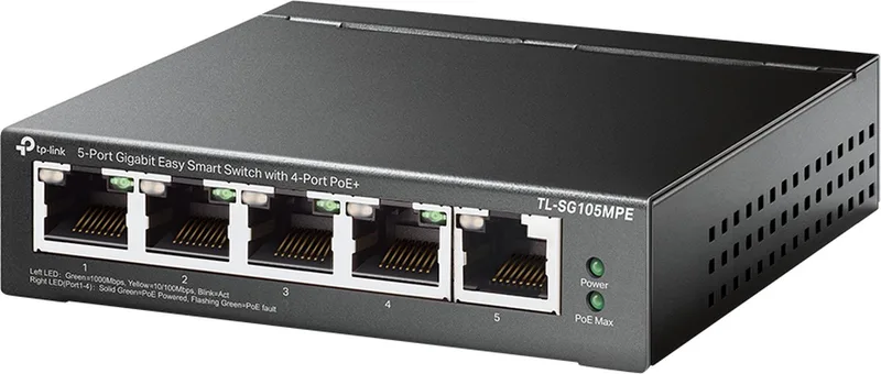 TL-SG105MPE netwerk-switch L2 Gigabit Ethernet (10/100/1000) Power over Ethernet (PoE) fra TP-Link i Sort – produktbillede