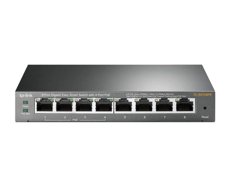 TL-SG108PE 8-poorts gigabit easy smart switch met 4 PoE-poorten, zwart by TP-Link – product photo