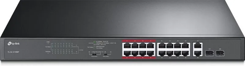 TL-SL1218MP - Netwerk Switch - Unmanaged - 16 Poorten by TP-Link in Black – product photo