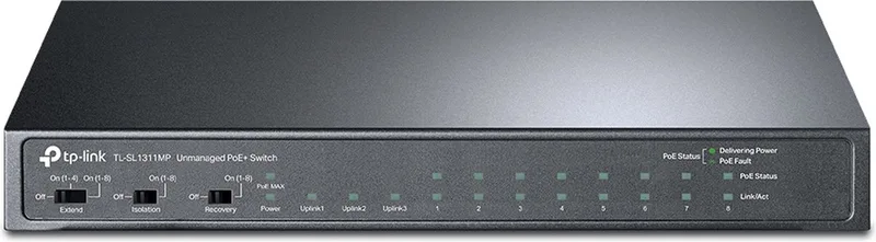 TL-SL1311MP netwerk-switch Unmanaged Fast Ethernet (10/100) Power over Ethernet (PoE) fra TP-Link i Sort – produktbillede