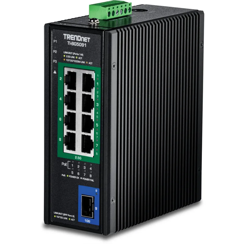 Industrial Switch 9-Port 2.5G PoE++ 1SFP+ DIN-Rail by TRENDnet – product photo