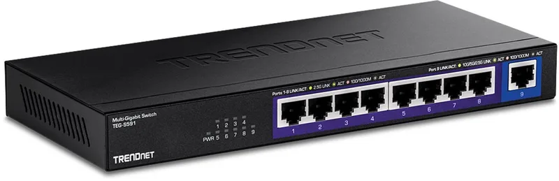 TEG-S591 9-poorts switch, Multi-Gigabit de TRENDnet en Noir – photo produit