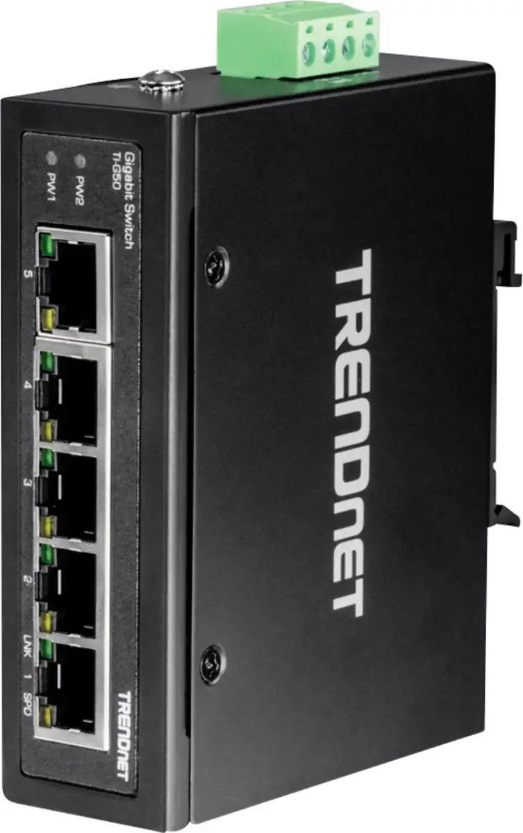 TI-G50 Industrial Ethernet Switch 10 GBit/s by TRENDnet in Black – product photo