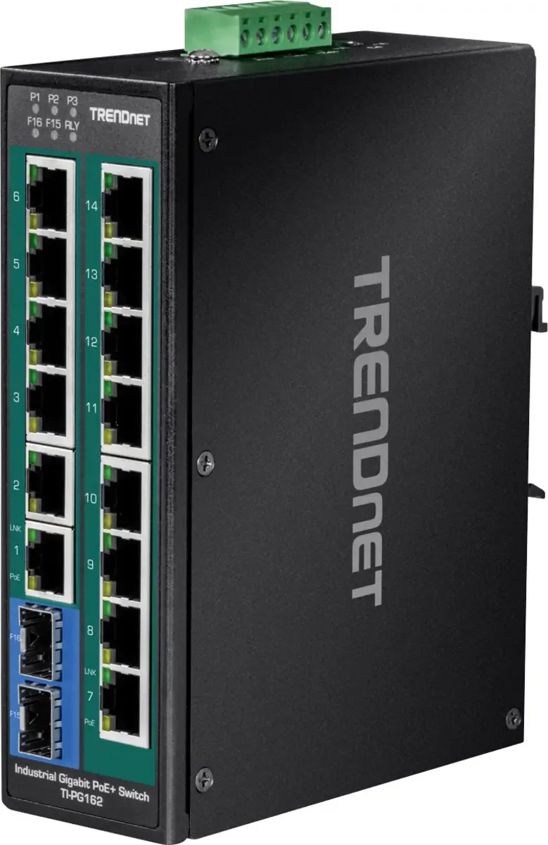 TI-PG162 Industrial Ethernet Switch 10 / 100 / 1000 MBit/s från TRENDnet i Svart – produktbild