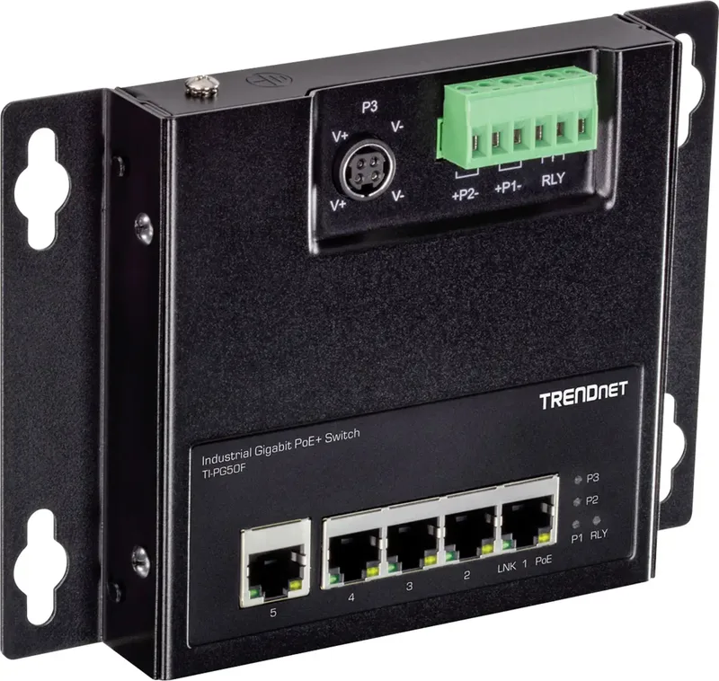 TI-PG50F Industrial Ethernet Switch 10 / 100 / 1000 MBit/s by TRENDnet in Black – product photo