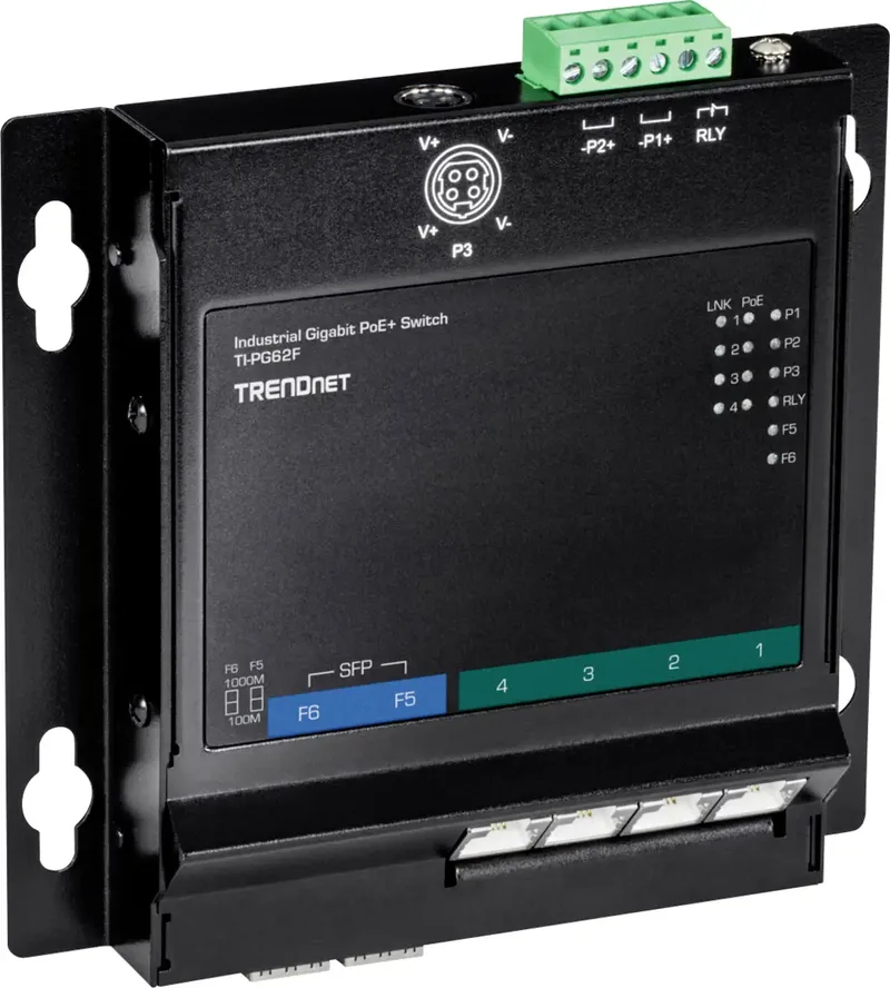 TI-PG62F Industrial Ethernet Switch 10 / 100 / 1000 MBit/s van TRENDnet in Zwart – productfoto