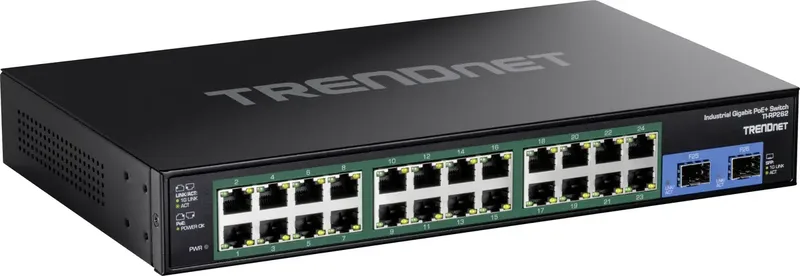 TI-RP262 Rackmount Switch, 26-poorts verharde industriële Gigabit PoE+ de TRENDnet en Noir – photo produit