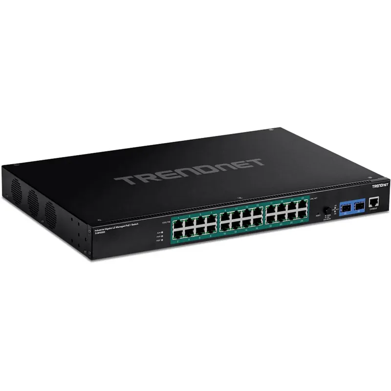 TI-RP262I TRENDnet TI-RP262i 26-Port Industrial Ra Managed Netwerk Switch von TRENDnet in Schwarz – Produktfoto