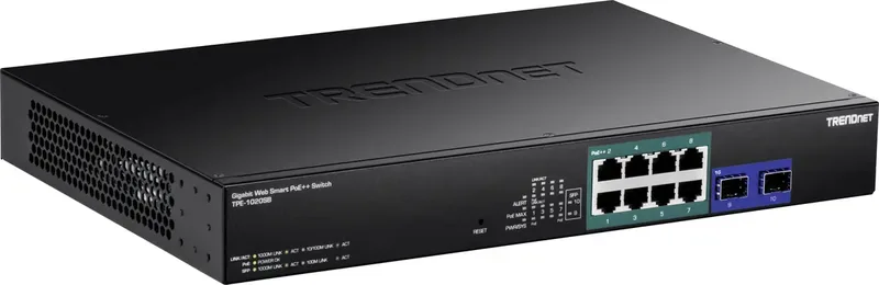 TPE-1020SB 10-Port PoE++ Switch Gigabit Web Smart de TRENDnet en Noir – photo produit