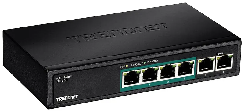 TPE-S50 TPE-S50 Netwerk switch 10 / 100 MBit/s PoE-functie van TRENDnet in Zwart – productfoto