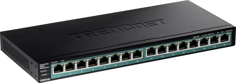TPE-TG161H 16-Poorts PoE Switch Gigabit PoE+ Switch 120W de TRENDnet en Noir – photo produit