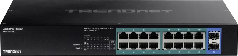 TPE-TG182 18-Poorts Gigabit PoE+ Switch de TRENDnet en Noir – photo produit