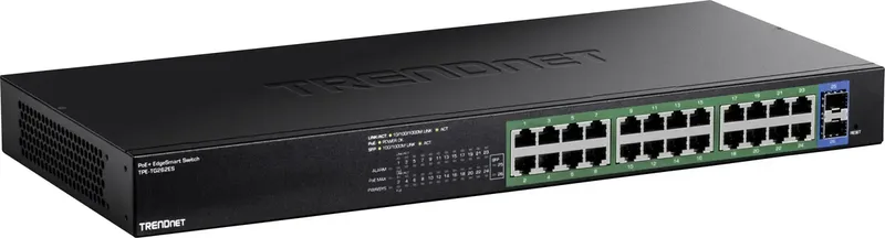 TPE-TG262ES 26-poorts PoE+ switch Gigabit EdgeSmart fra TRENDnet i Sort – produktbillede
