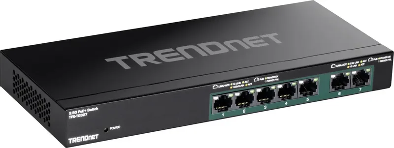 TPE-TG327 7-Poorts PoE+ Switch Multi-Gigabit de TRENDnet en Noir – photo produit