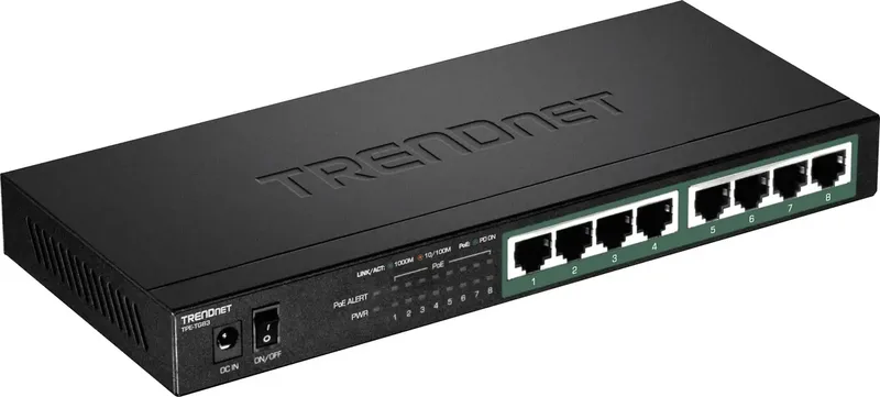 TPE-TG83 8-poorts PoE switch Gigabit PoE+ 65W från TRENDnet i Svart – produktbild