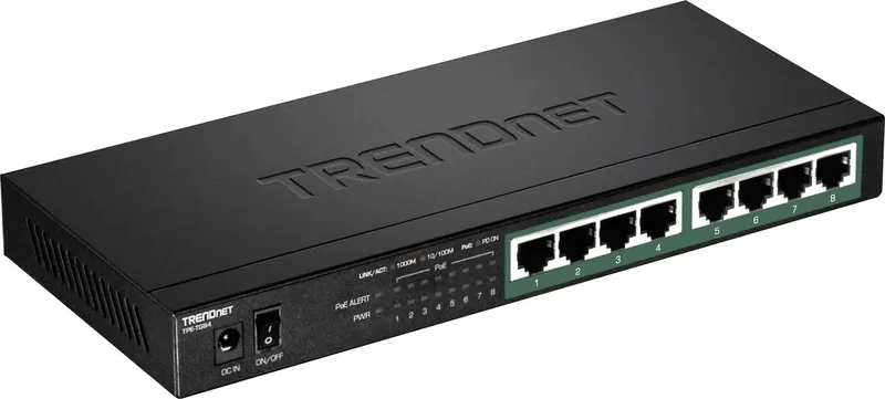 TPE-TG84 8-poorts PoE-switch Gigabit PoE+ 120W från TRENDnet i Svart – produktbild