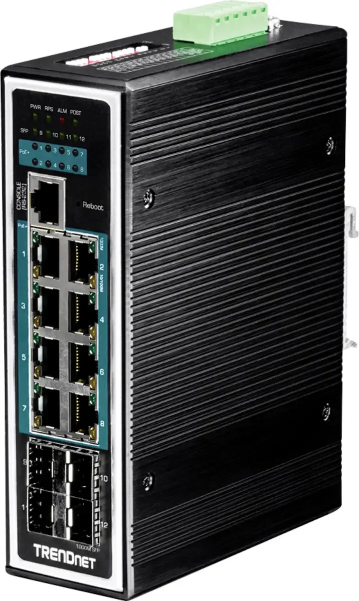TrendNet 21.22.1193 TI-PG1284i Industrial Ethernet Switch 10 / 100 / 1000 MBit/s PoE-functie de TRENDnet en Noir – photo produit