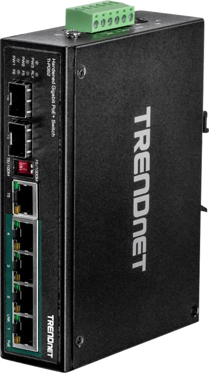 TrendNet 21.22.1279 TI-PG62 Industrial Ethernet Switch 10 / 100 / 1000 MBit/s by TRENDnet in Black – product photo