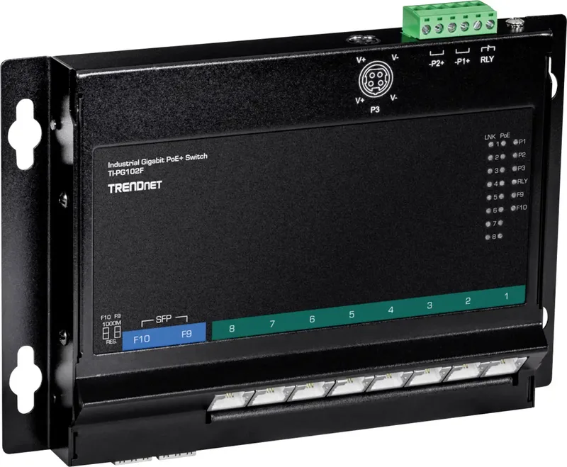 TrendNet 21.22.1442 TI-PG102F Industrial Ethernet Switch 10 / 100 / 1000 MBit/s by TRENDnet in Black – product photo