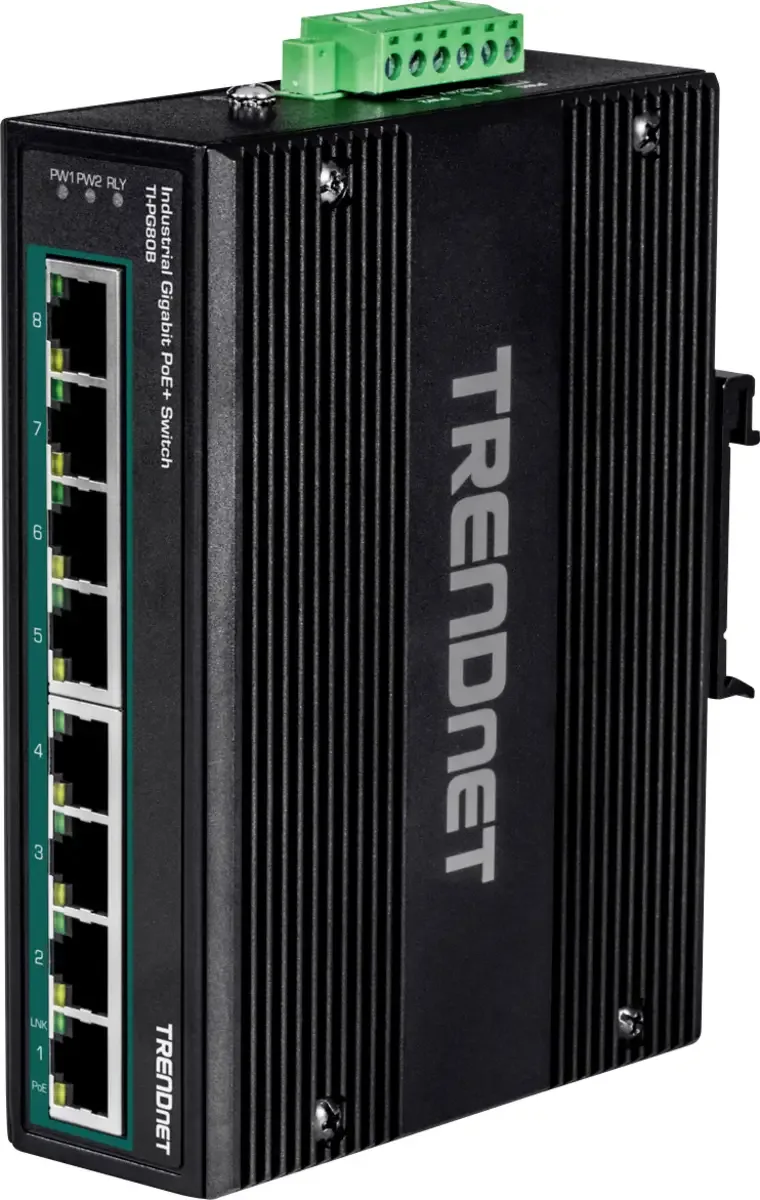 TrendNet 21.22.1466 TI-PG80B Industrial Ethernet Switch 10 / 100 / 1000 MBit/s från TRENDnet i Svart – produktbild