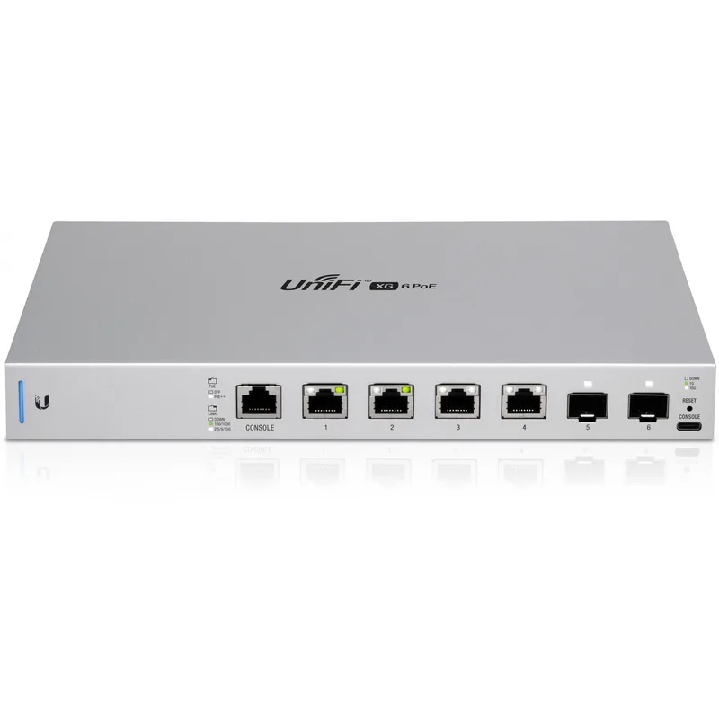 Switch 6-Port 802.3bt 10Gbit/s. 170W PoE van Ubiquiti – productfoto