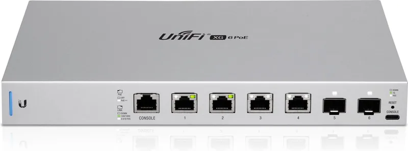 Switch XG - Netwerkswitch - Fully Managed - 6 poorten - 210W PoE fra Ubiquiti i Grå – produktbillede