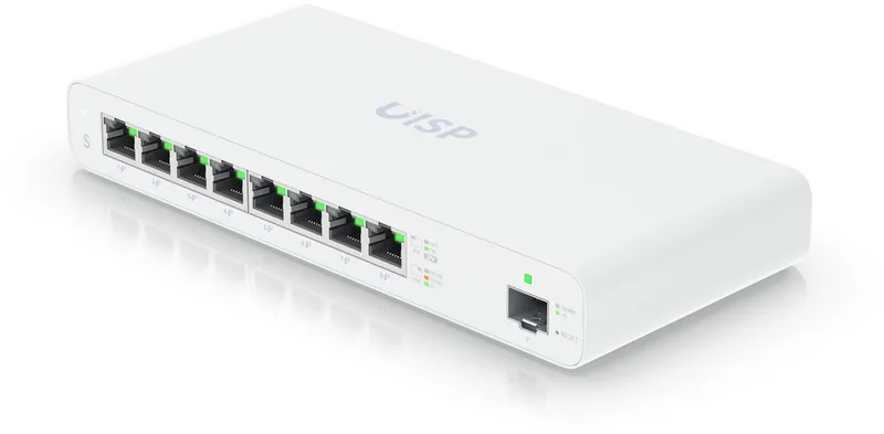 UISP-S - Netwerkswitch - PoE-Switch - 8-Poorten - SFP fra Ubiquiti i Hvid – produktbillede